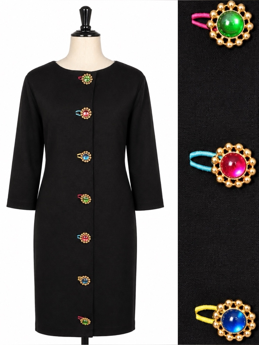Vintage Adrienne Vittadini black multicolored jeweled button knit dress-6P